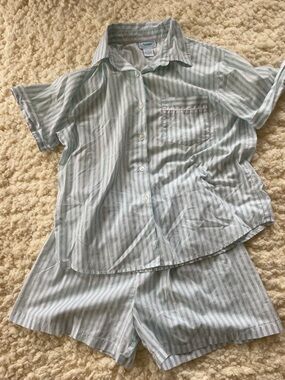 Light Blue & White Striped Short Pajama Set